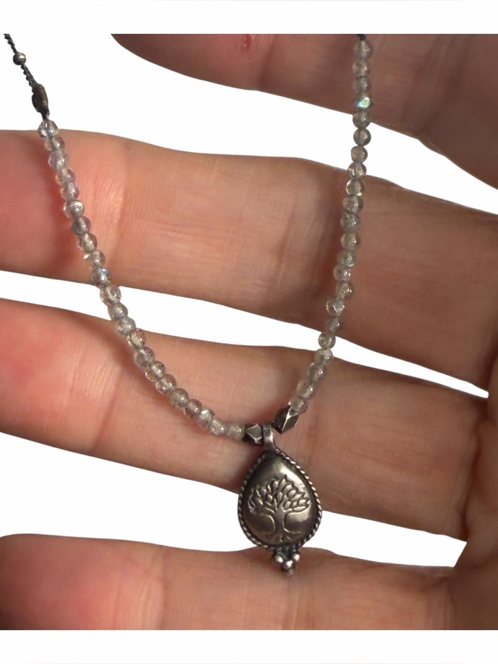 Tree of Life Necklace Satya Sterling Silver Crystal Beads.